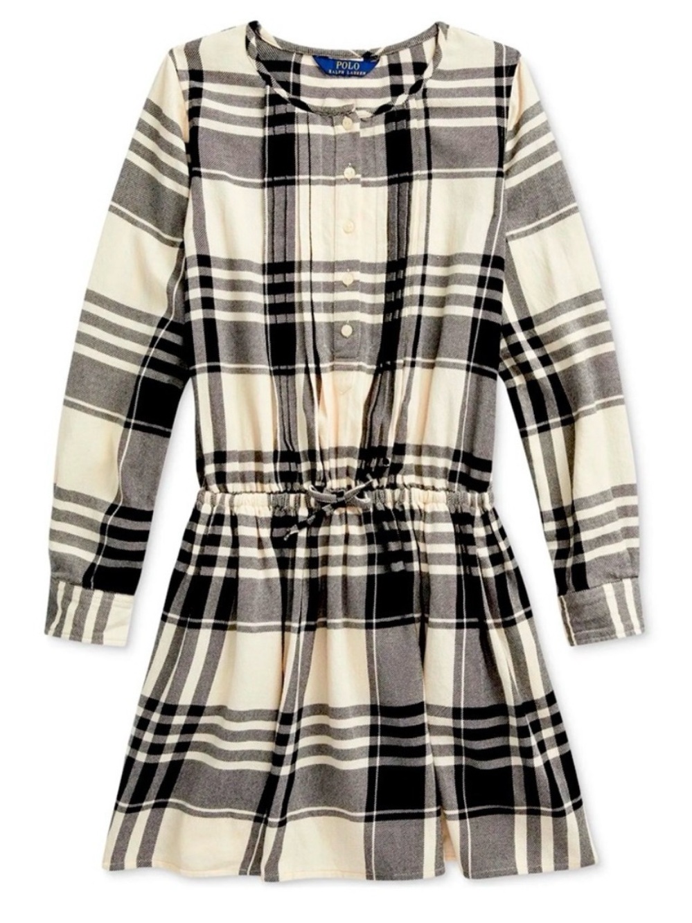 POLO RALPH LAUREN Girls Winter Cream Plaid Cotton Shirt Dress 2T Preppy Holiday